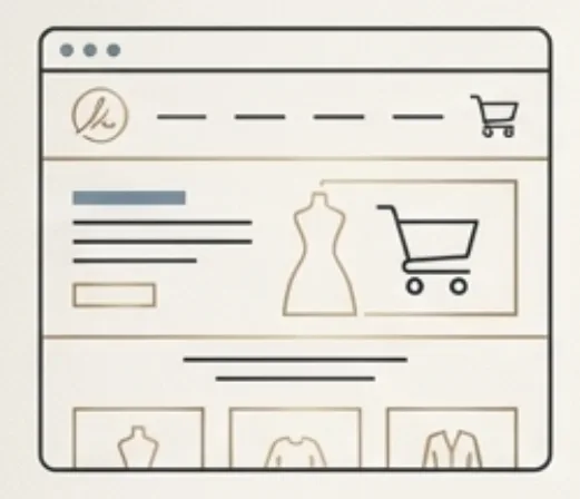 Line-art illustration of the Heather’s Boutique online store