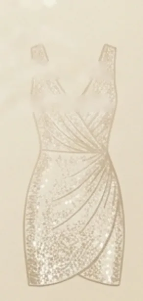 Line-art sketch of a fitted sequin cocktail dress