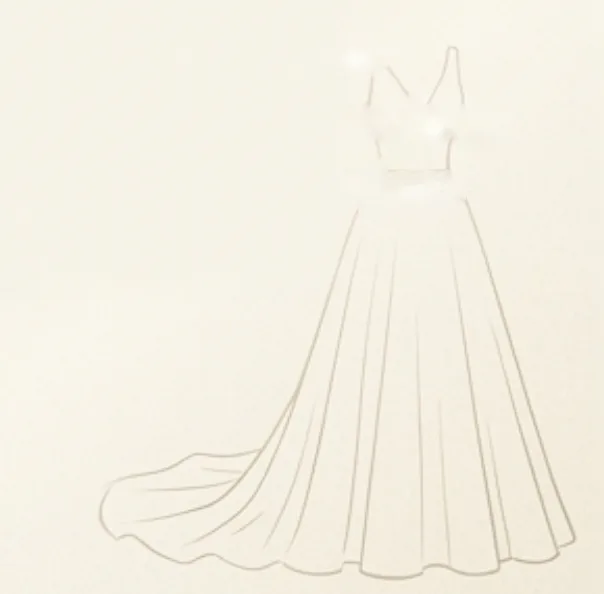 Line-art sketch of a V-neck ballgown with a sweep train