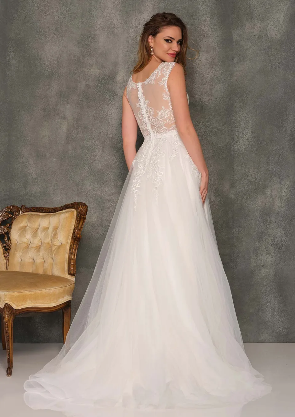Dave & Johnny A10464W Wedding Dress in Ivory — back view