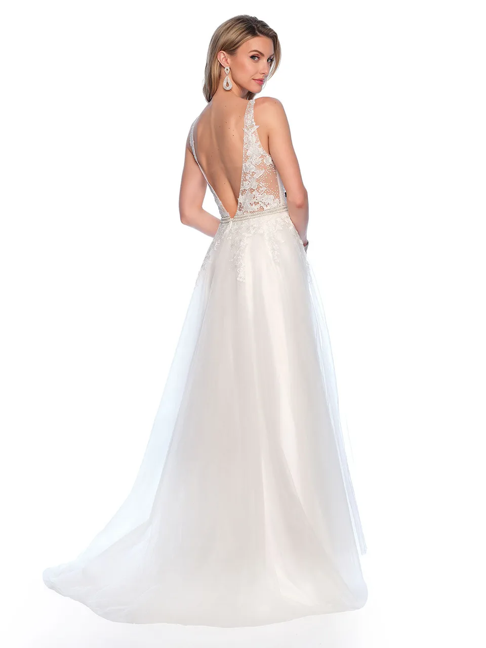 Dave & Johnny 10765W Wedding Dress in White — back view