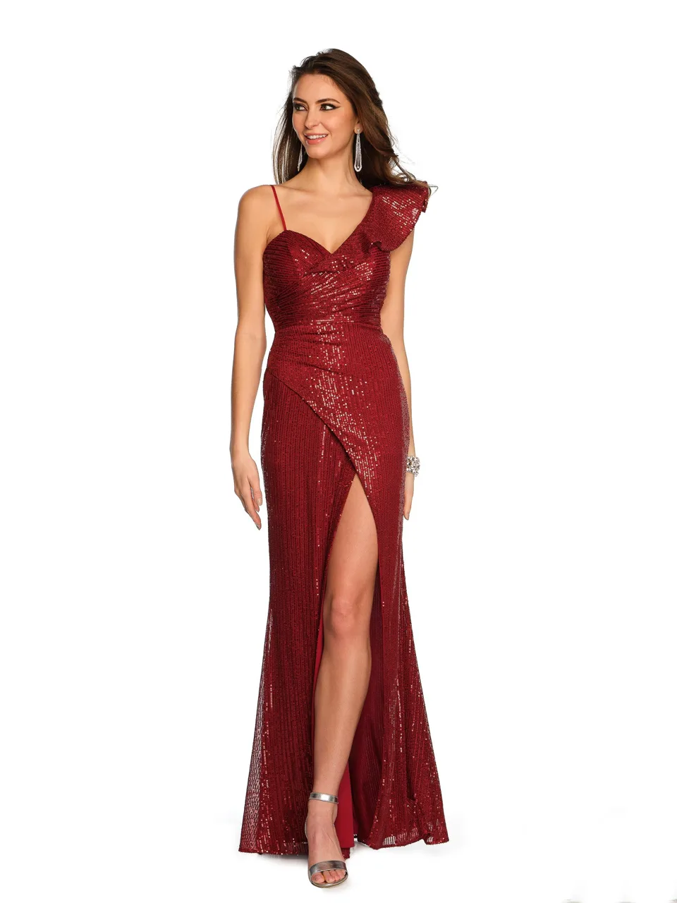 Dave & Johnny 11214 Dress in Burgundy — front view