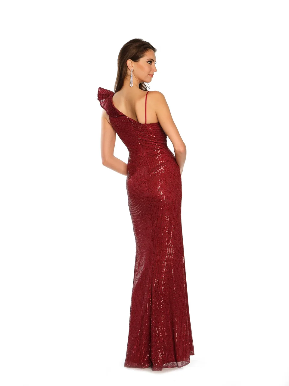 Dave & Johnny 11214 Dress in Burgundy — back view