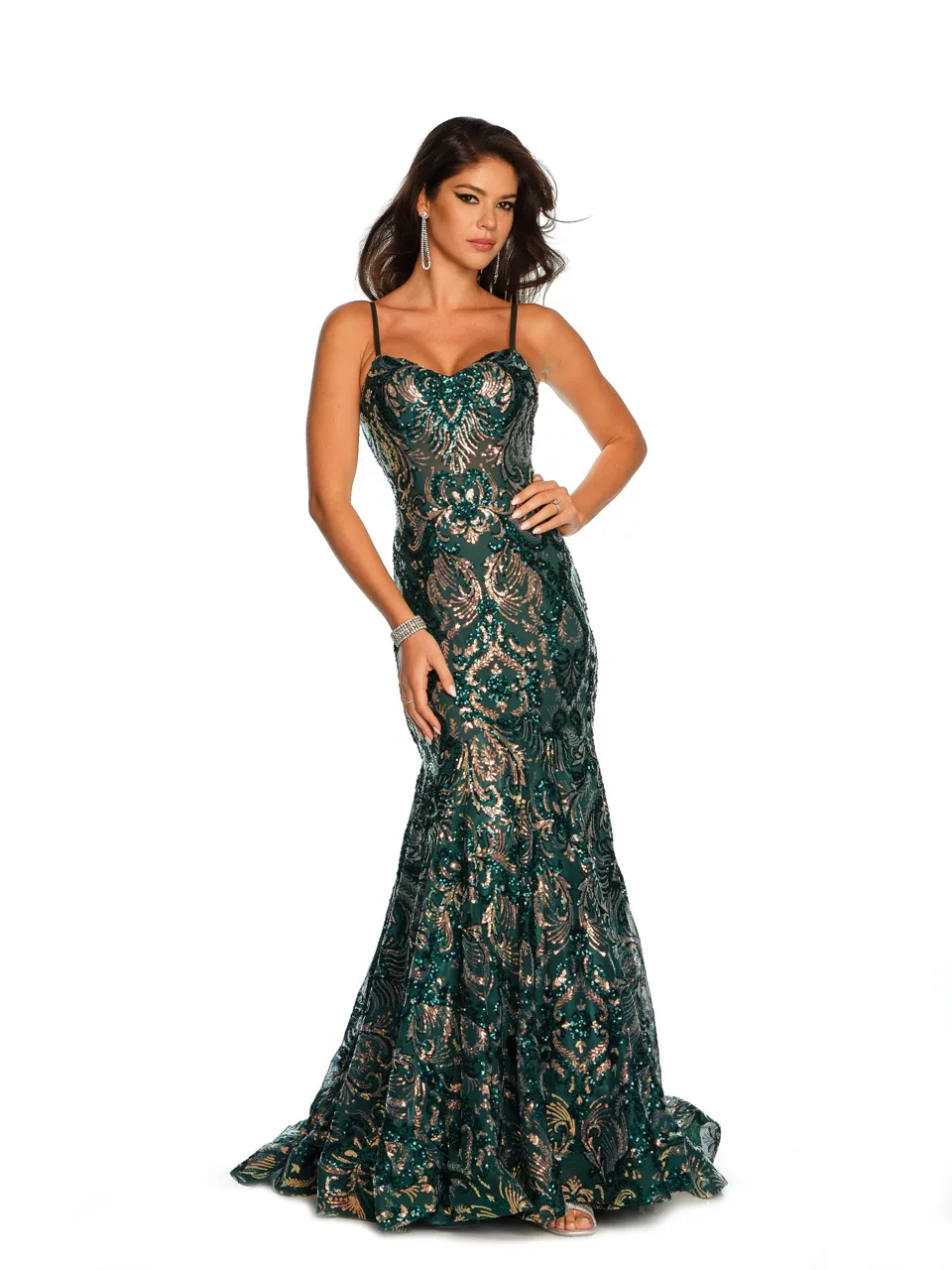 Dave & Johnny 11225 Dress in Emerald — view 3