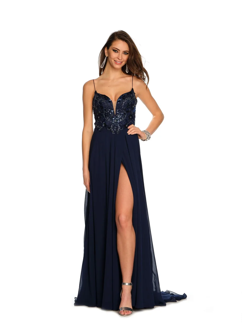 Dave & Johnny 11241 Dress in Navy Blue — back view