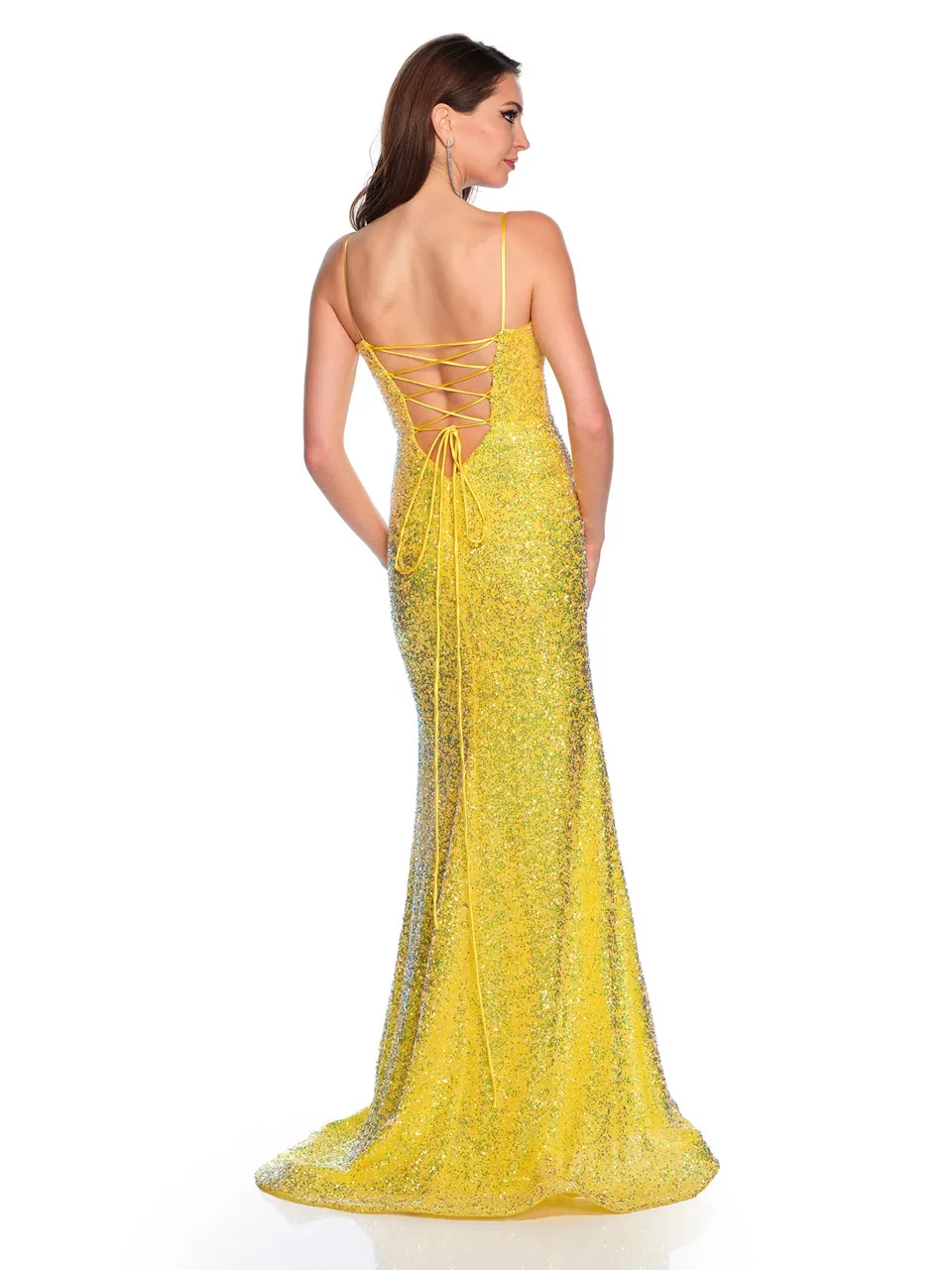 Dave & Johnny 11322 Prom Dress in Yellow — back view