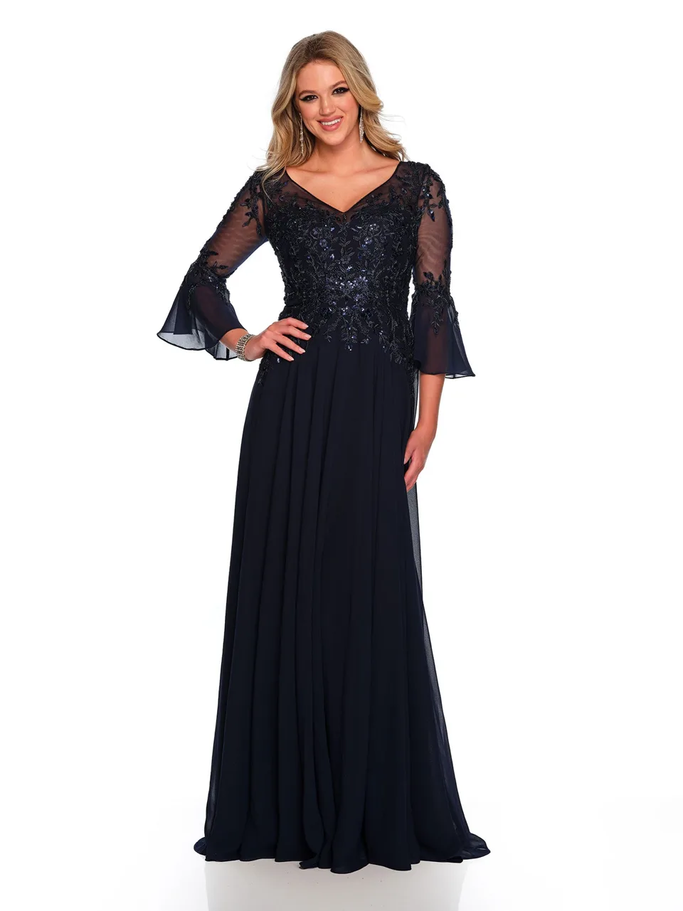 Dave & Johnny 11602 Prom Dress in Navy Blue — view 3