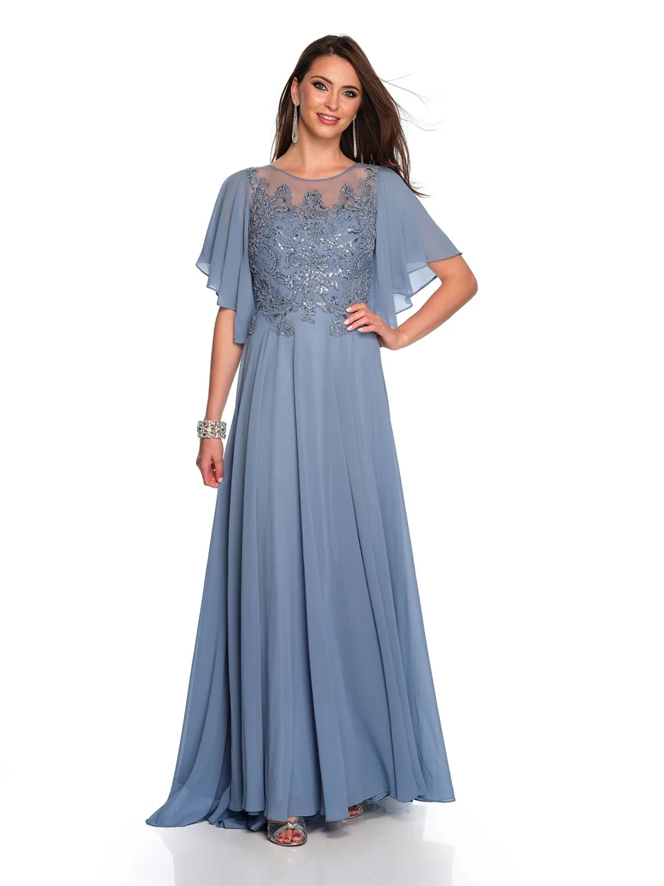 Dave & Johnny 11676 Dress in Smoke Blue — view 3