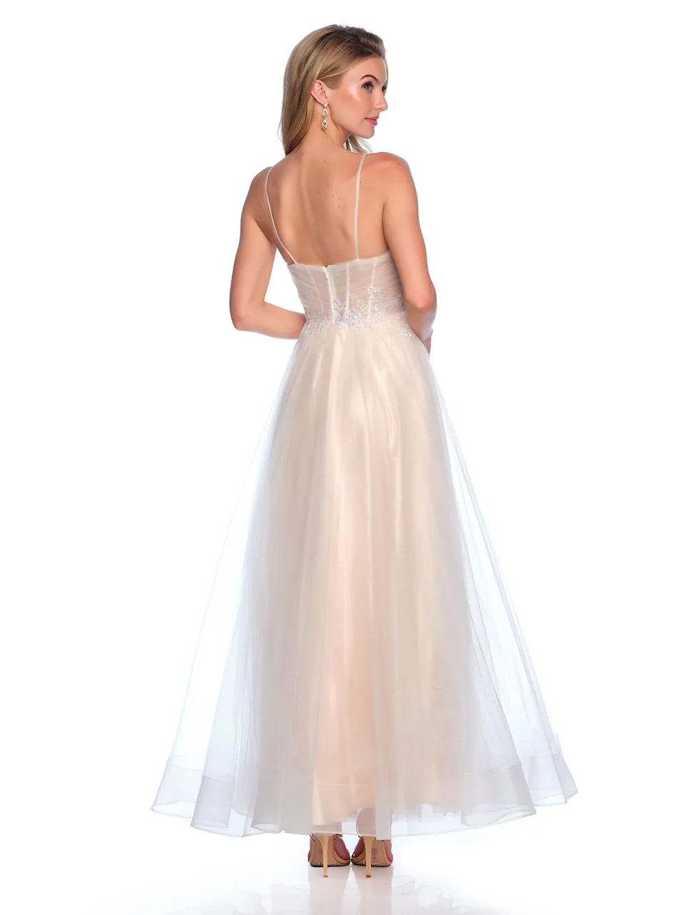 Dave & Johnny 11855 Prom Dress in Ivory — back view