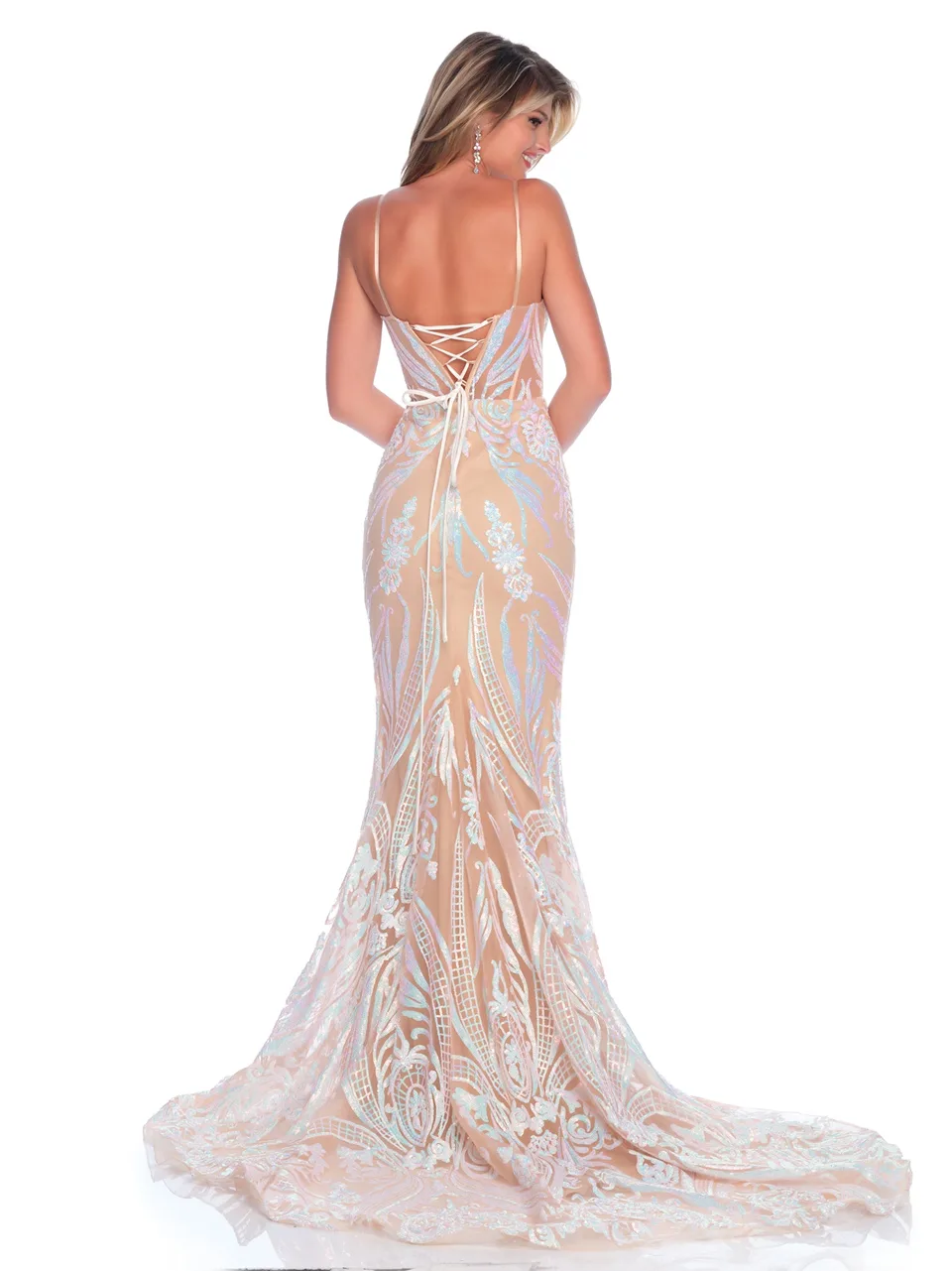 Dave & Johnny 12001 Prom Dress in Nude — back view