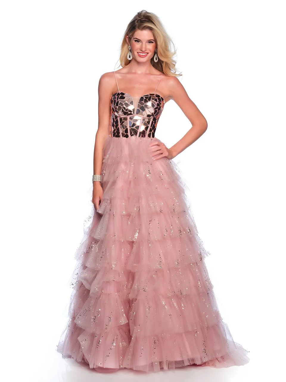 Dave & Johnny 12037 Prom Dress in Rose Pink — front view
