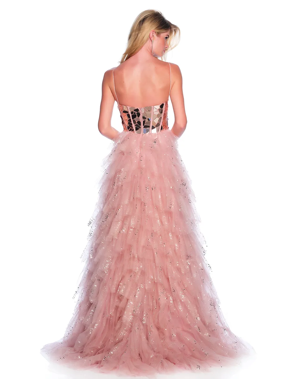 Dave & Johnny 12037 Prom Dress in Rose Pink — back view
