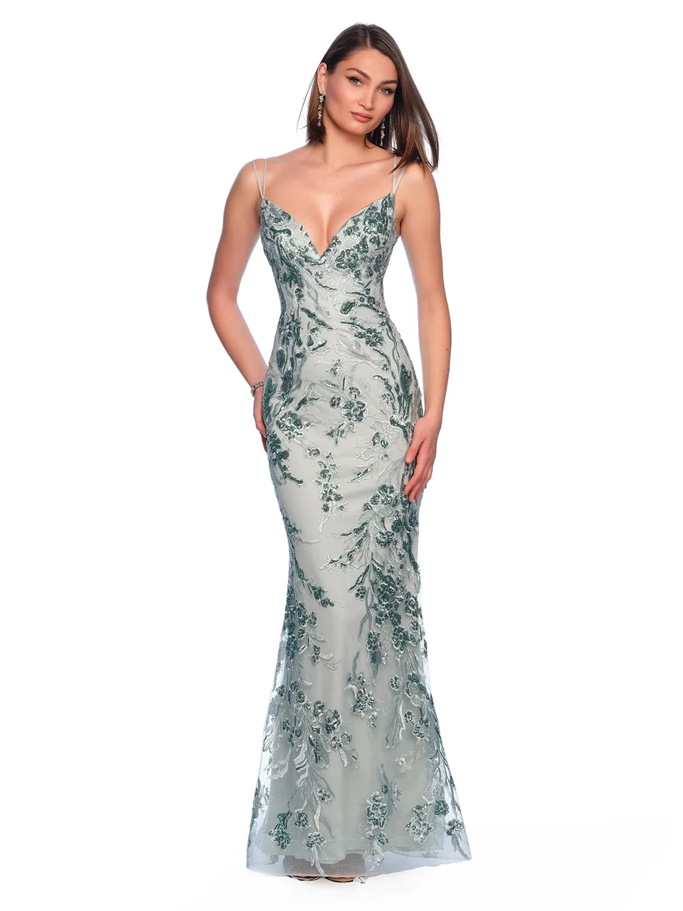Dave & Johnny 12089 Prom Dress in Mint — front view