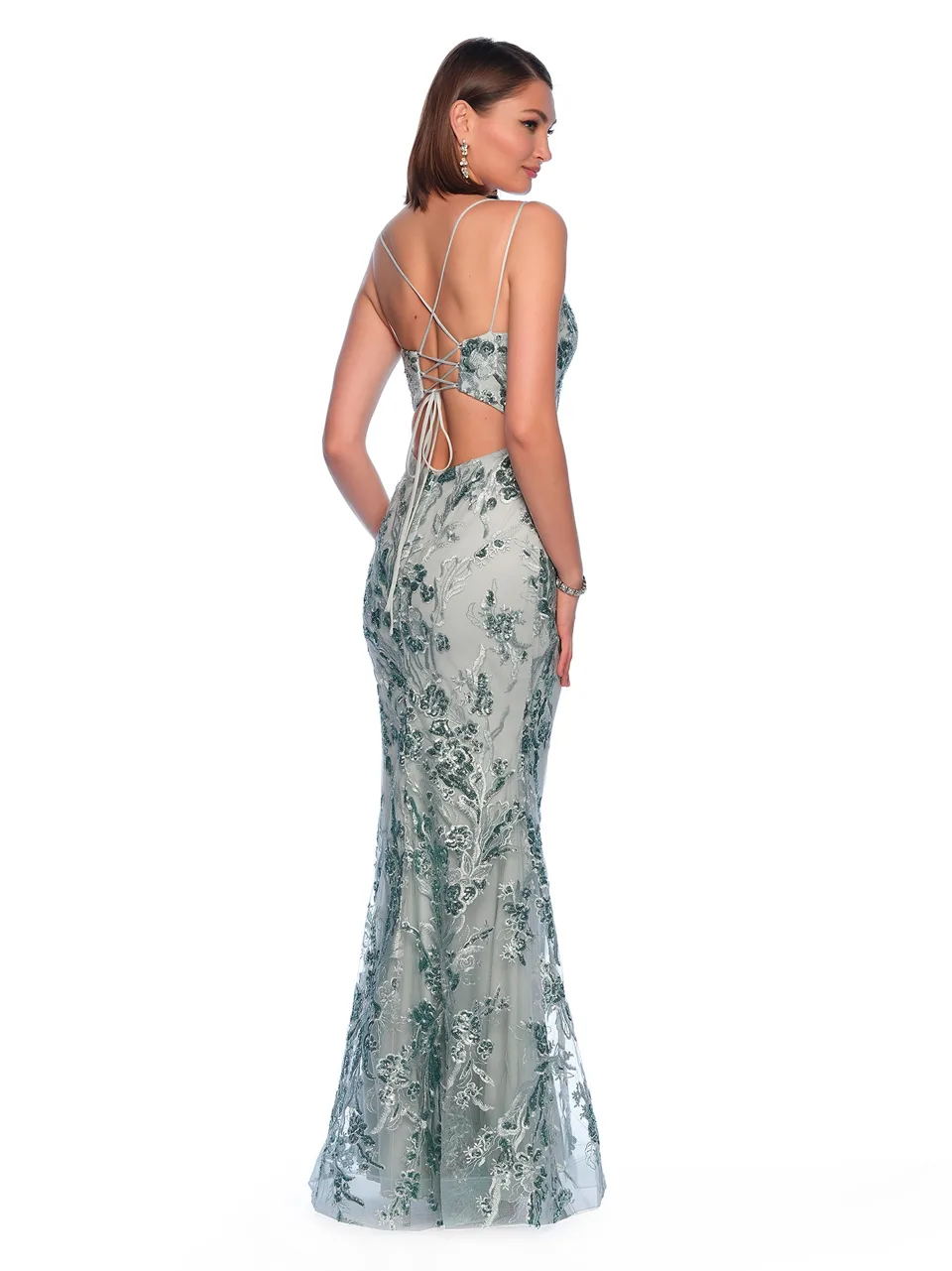 Dave & Johnny 12089 Prom Dress in Mint — back view