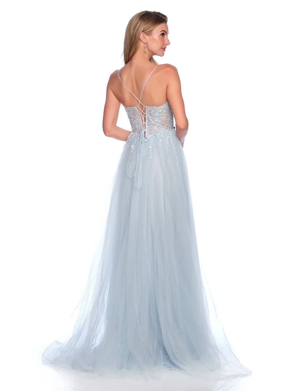 Dave & Johnny 12090 Prom Dress in Lt Blue — back view