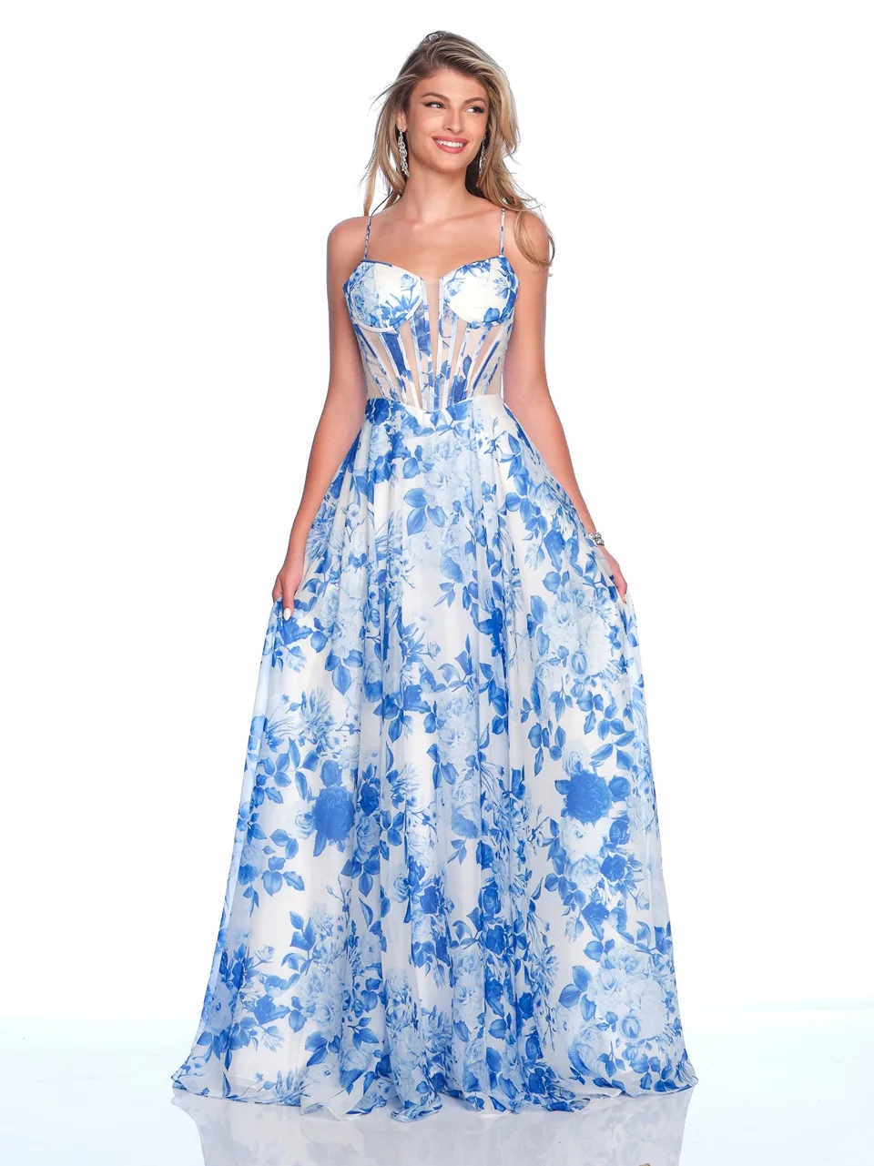Dave & Johnny 12188 Prom Dress in Print — front view