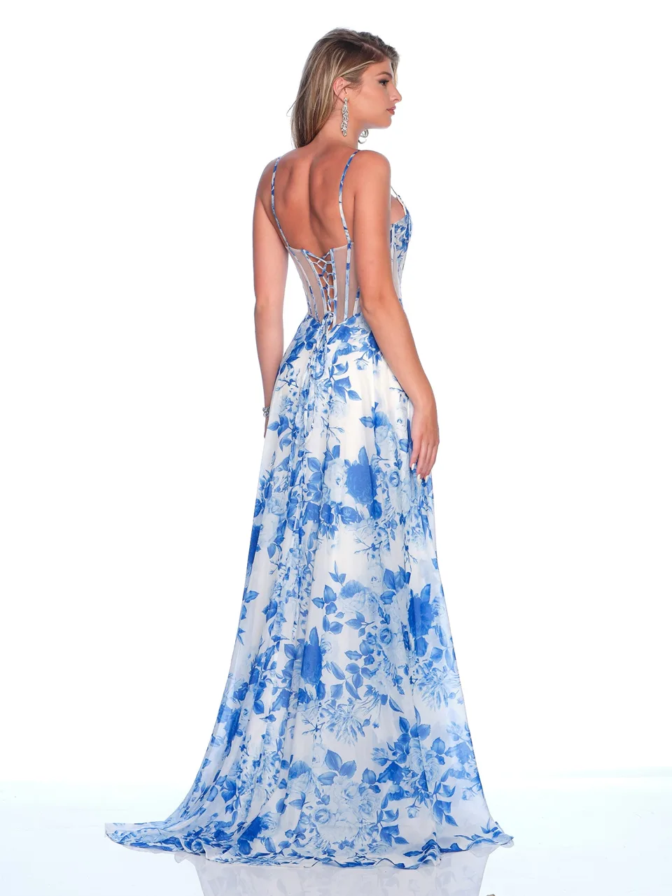 Dave & Johnny 12188 Prom Dress in Print — back view