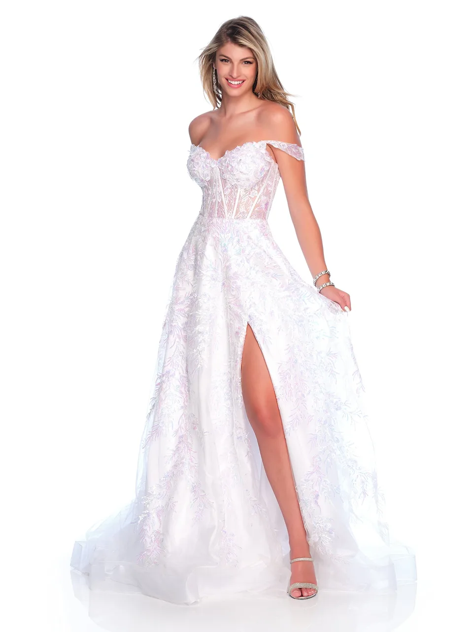 Dave & Johnny 12207 Prom Dress in Ivory — front view