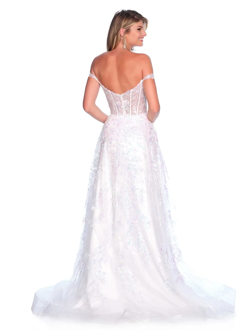 Dave & Johnny 12207 Prom Dress in Ivory — back view