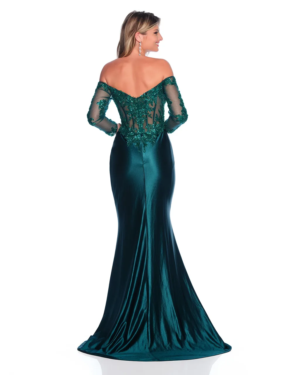 Dave & Johnny 12288 Prom Dress in Green — back view