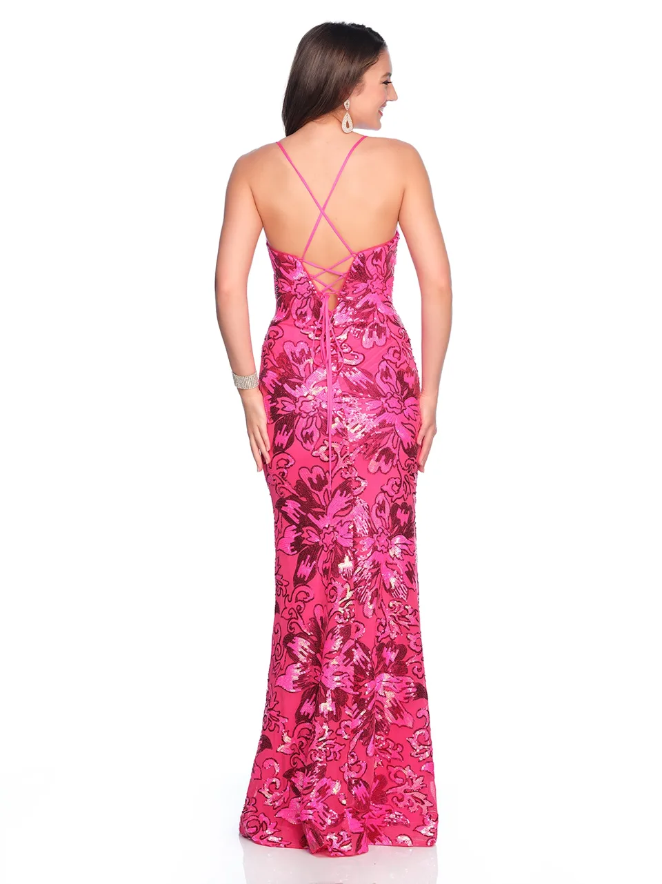 Dave & Johnny 12325 Prom Dress in Fuschia Pink — back view