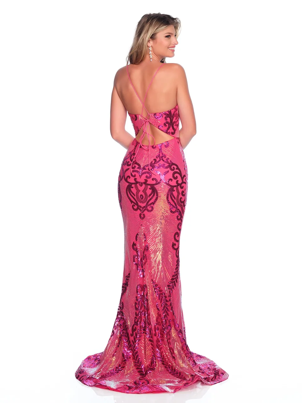 Dave & Johnny 12343 Prom Dress in Fuschia Pink — back view