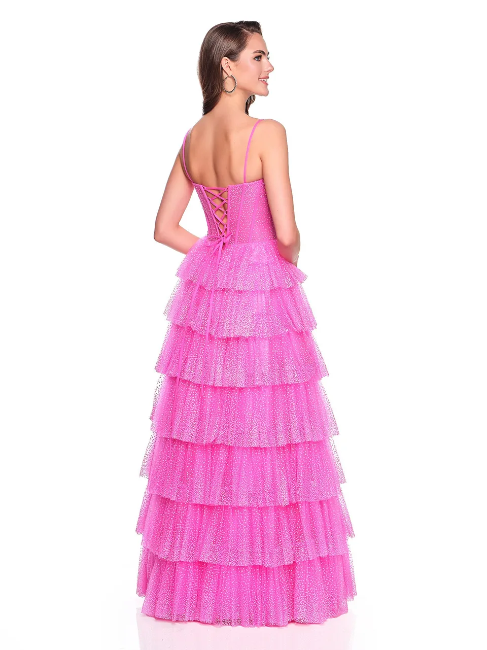 Dave & Johnny 12397 Prom Dress in Fuschia Pink — back view