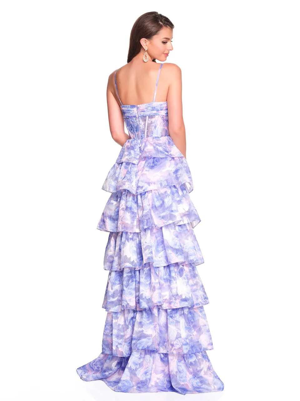 Dave & Johnny 12400 Prom Dress in Lilac Print — back view