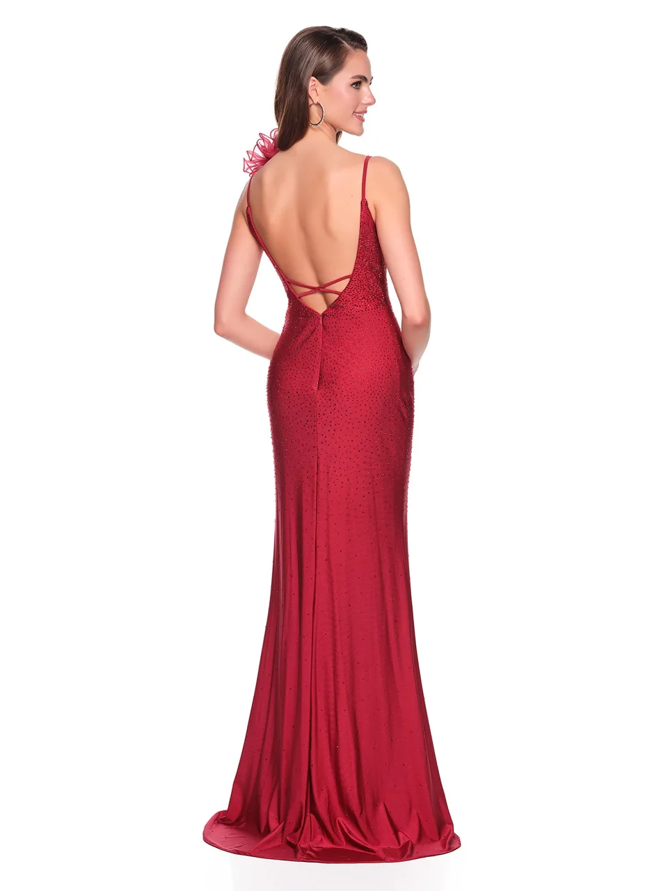 Dave & Johnny 12412 Prom Dress in Burgundy — back view