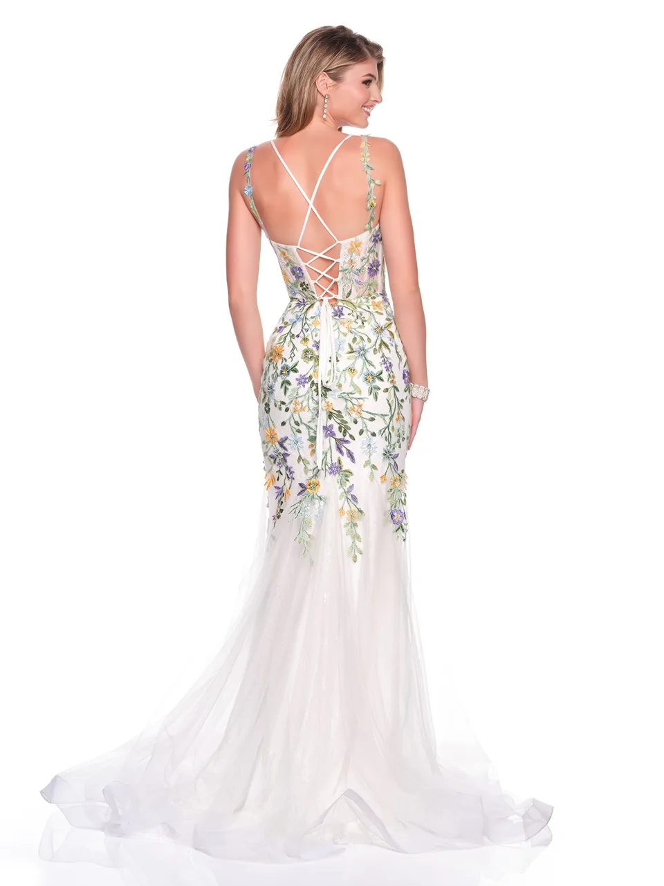 Dave & Johnny 12447 Prom Dress in Off White — back view