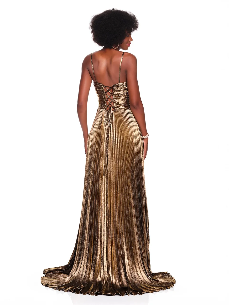 Dave & Johnny 12449 Prom Dress in Gold — back view