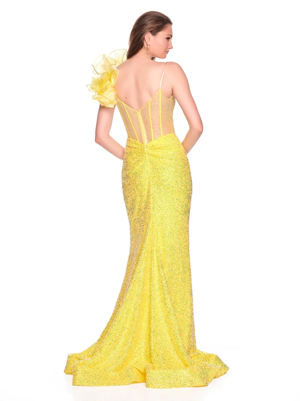 Dave & Johnny 12475 Prom Dress in Yellow — back view