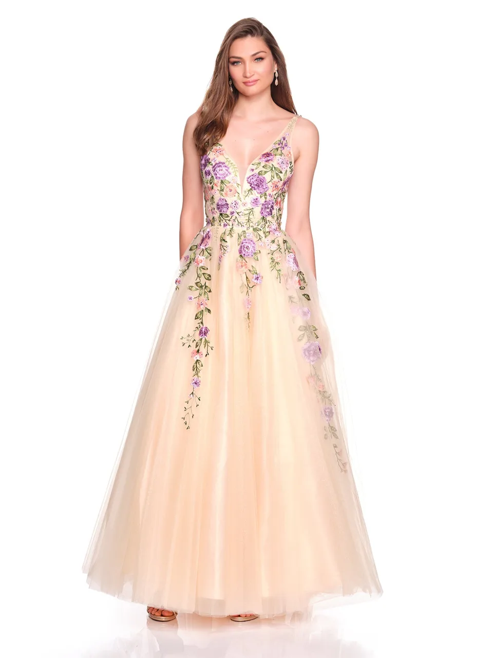 Dave & Johnny 12479 Prom Dress in Nude — front view
