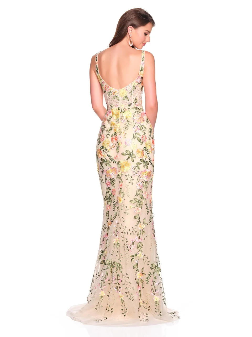 Dave & Johnny 12487 Prom Dress in Nude — back view