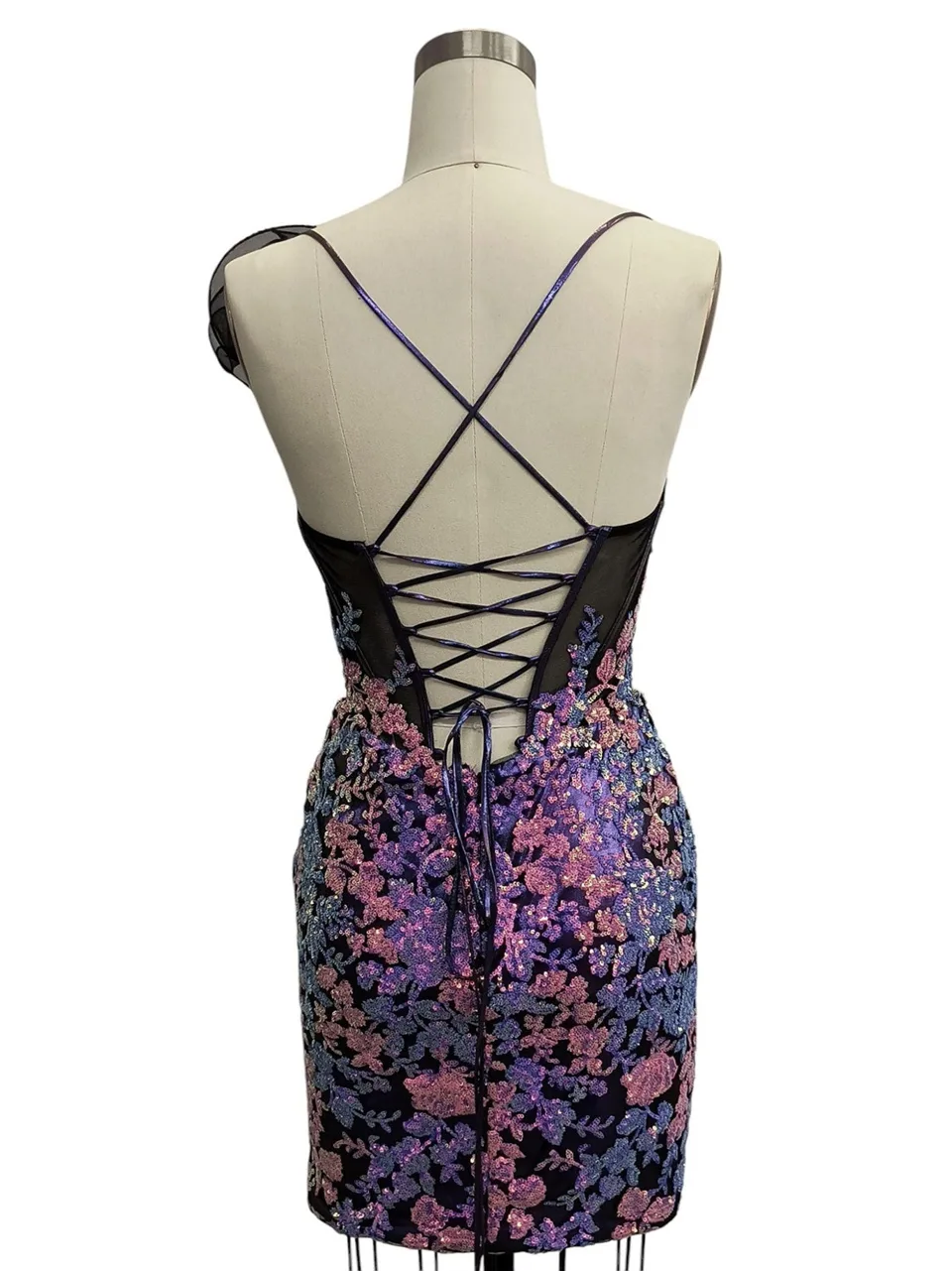 Dave & Johnny 12567 Prom Dress in Purple — back view