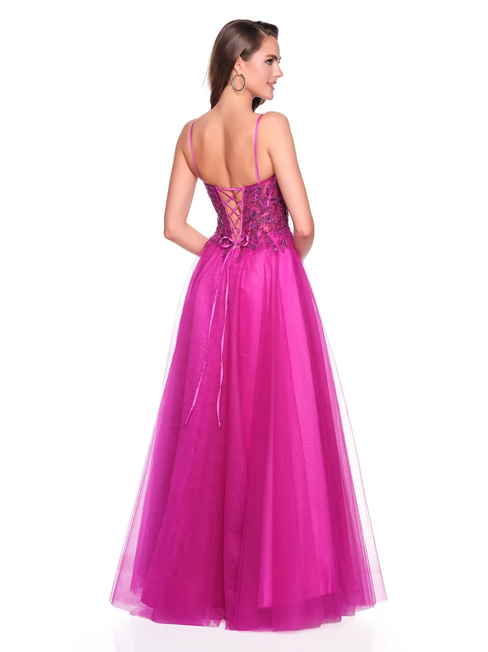 Dave & Johnny 12582 Prom Dress in Magenta — back view