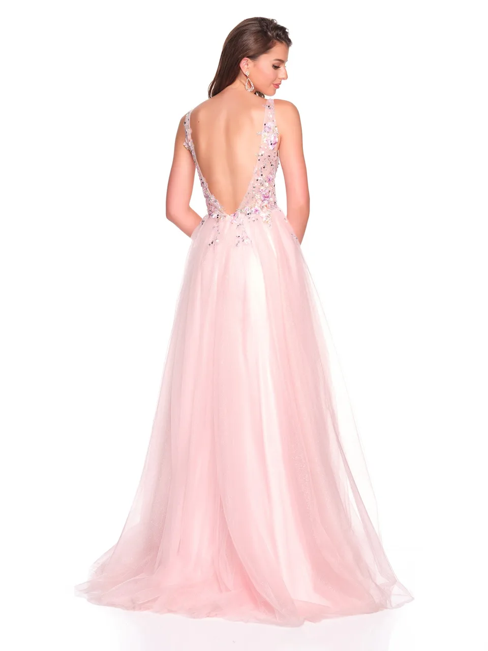 Dave & Johnny 12591 Prom Dress in Blush — back view