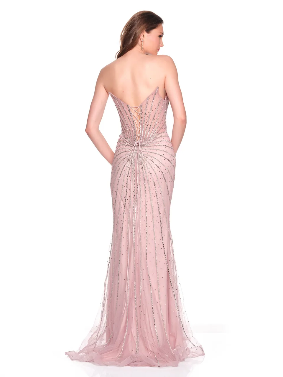 Dave & Johnny 12609 Prom Dress in Rose Pink — back view
