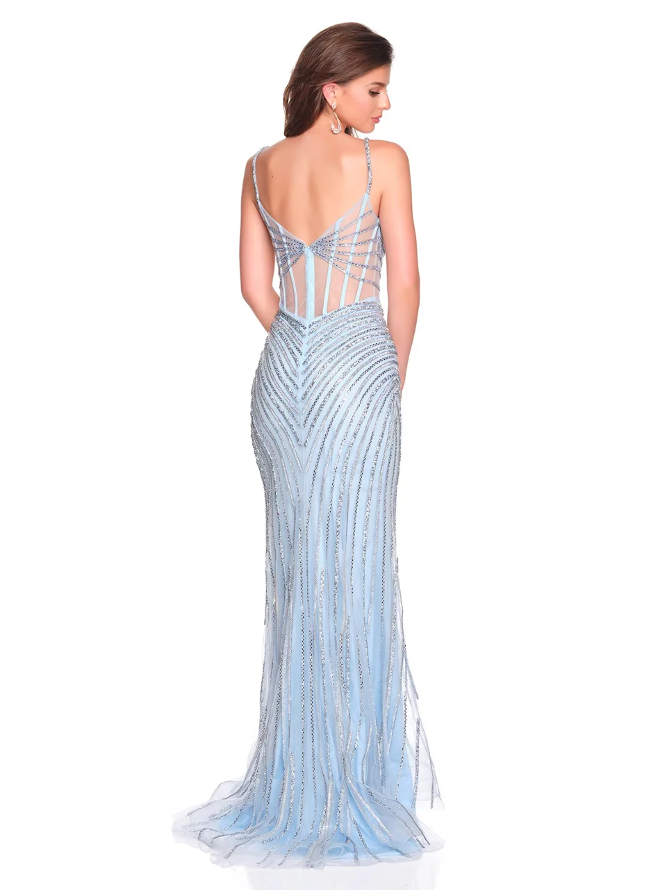 Dave & Johnny 12643 Prom Dress in Ice Blue — back view