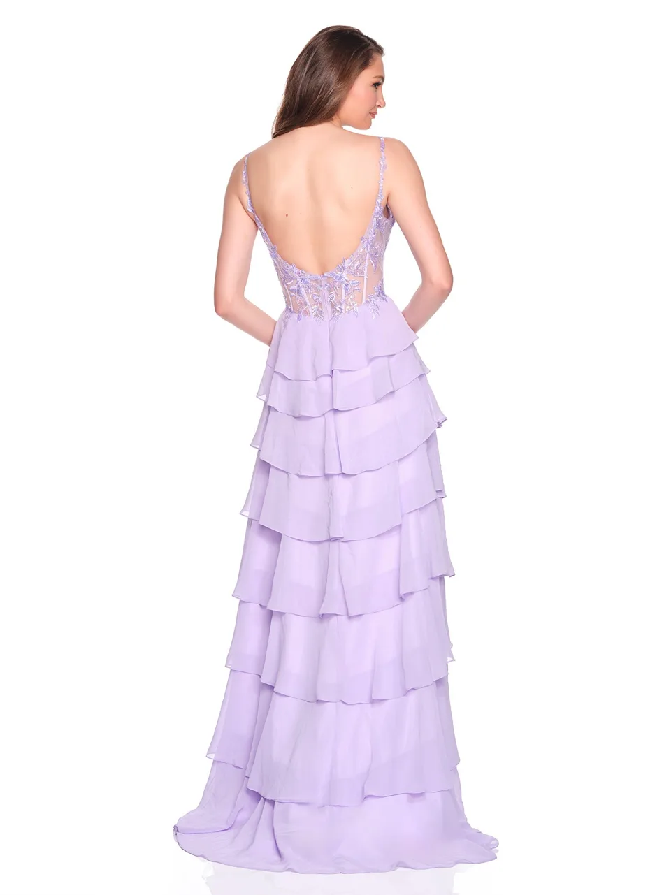 Dave & Johnny 12680 Prom Dress in Lilac — back view