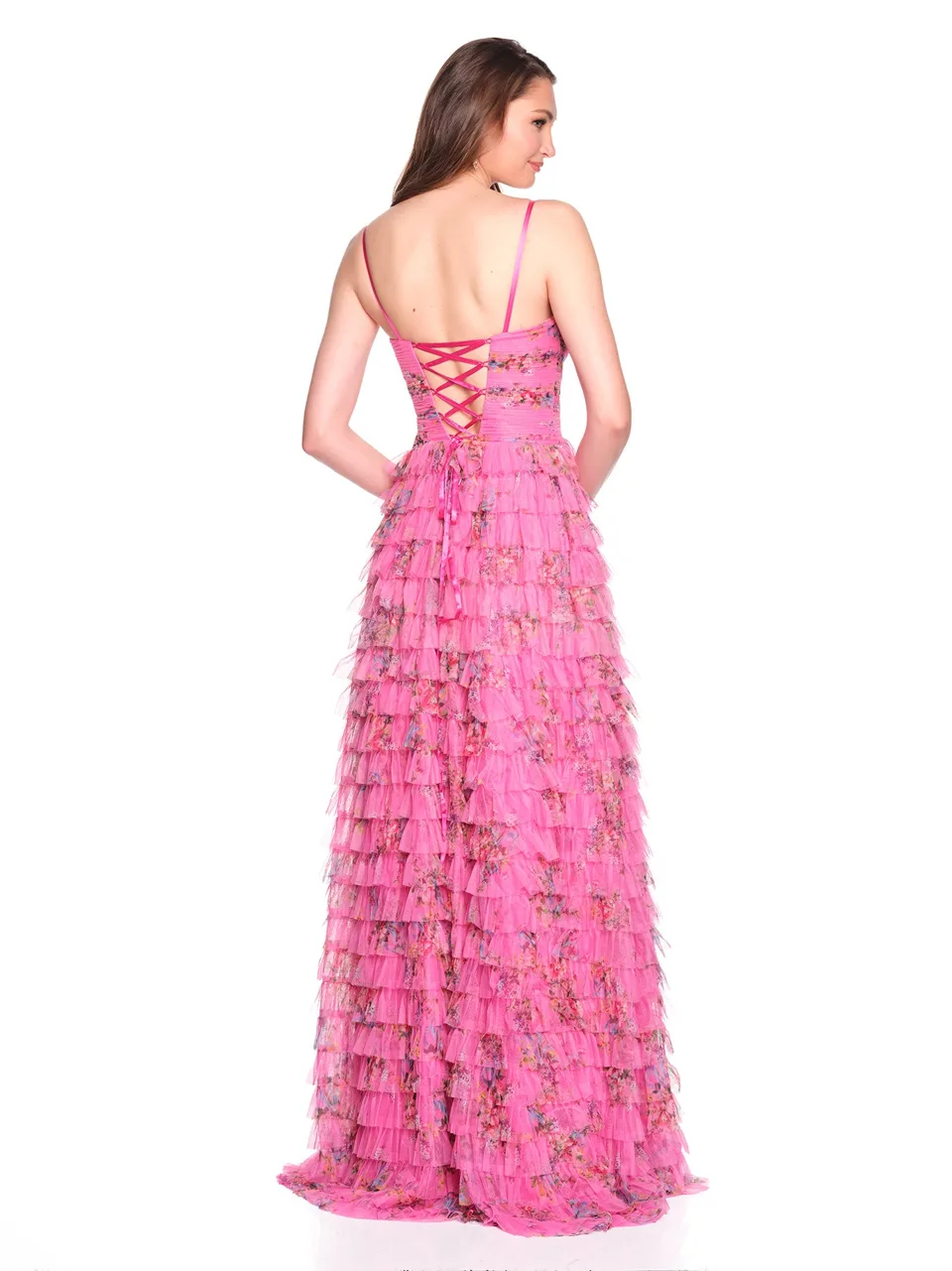 Dave & Johnny 12685 Prom Dress in Fuschia Pink — back view