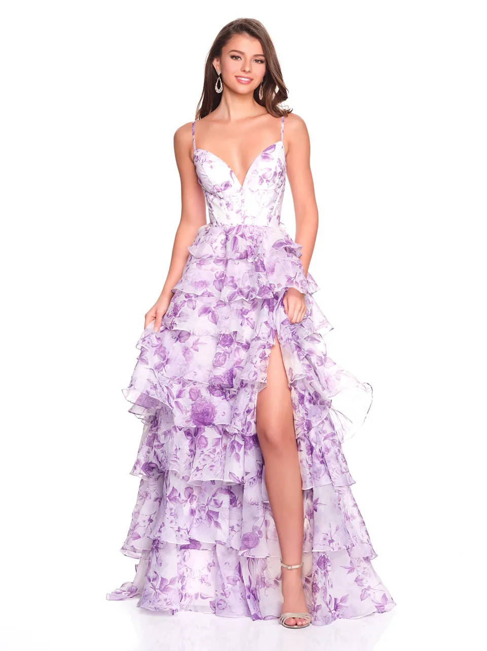 Dave & Johnny 12691 Prom Dress in Purple Print — front view
