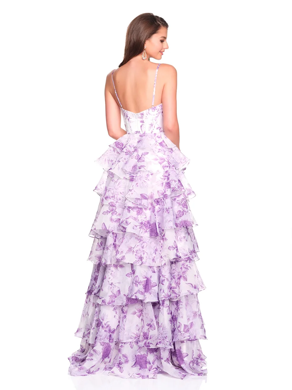 Dave & Johnny 12691 Prom Dress in Purple Print — back view