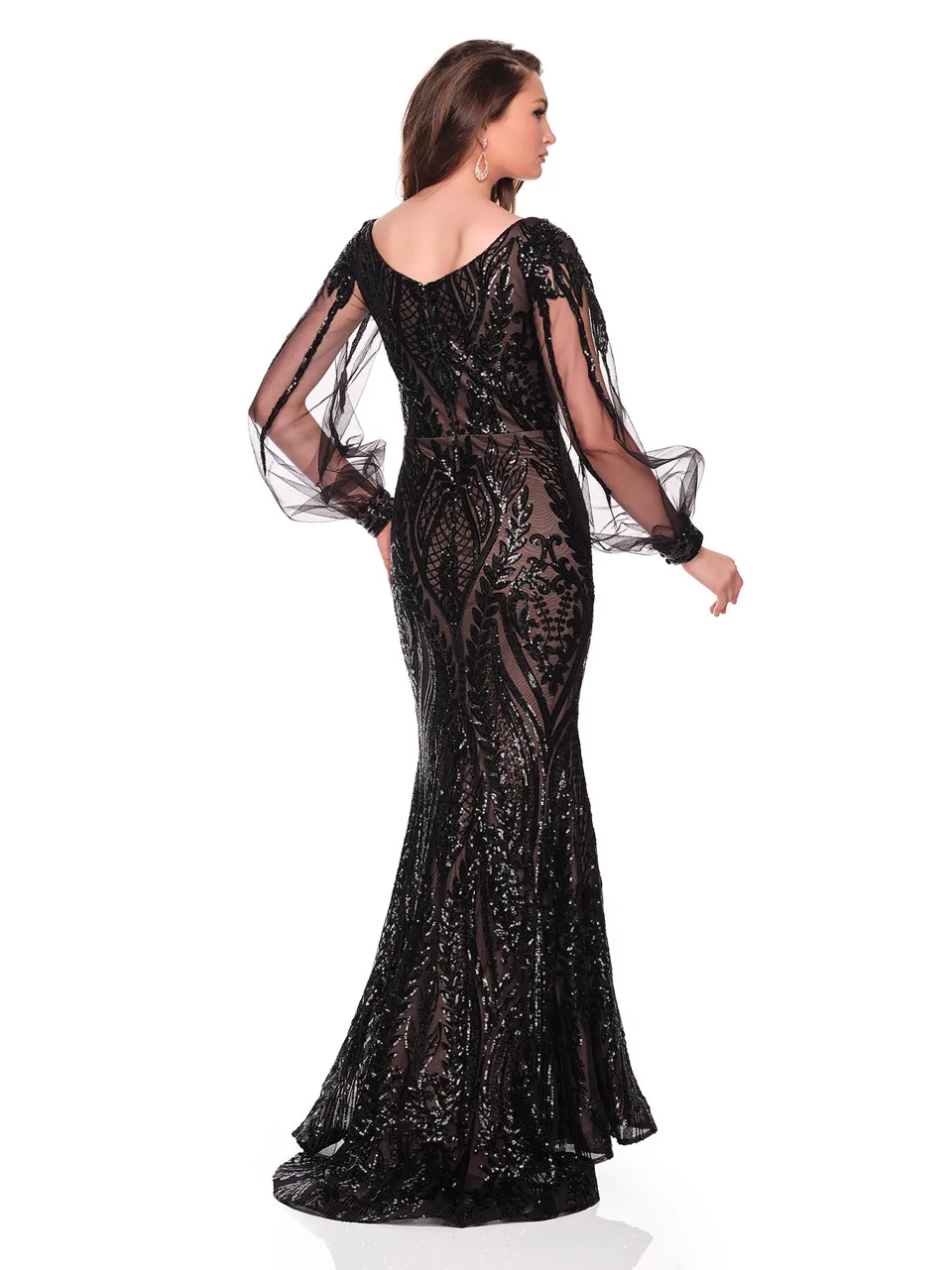 Dave & Johnny 12697 Prom Dress in Black — back view