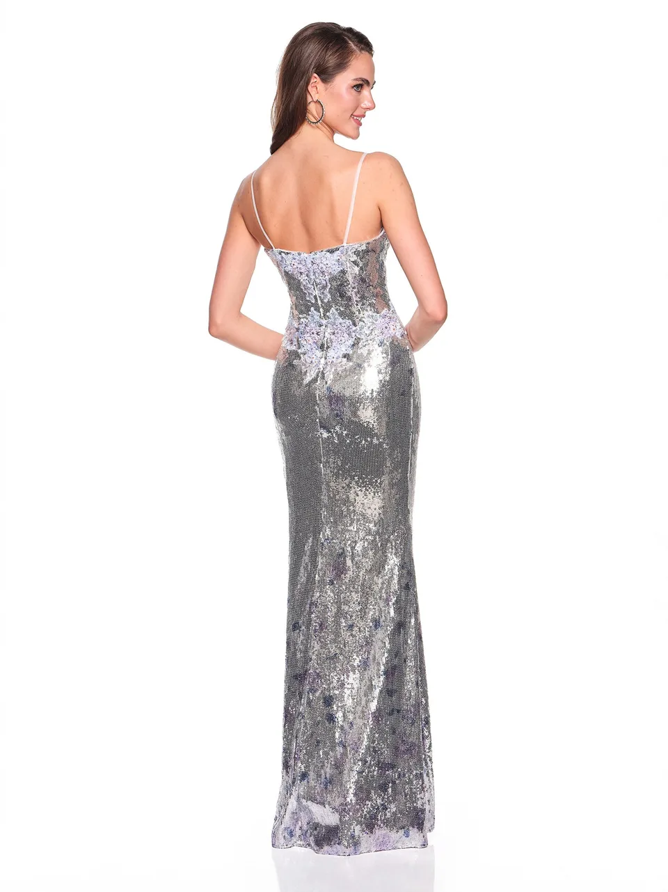 Dave & Johnny 12703 Prom Dress in Silver — back view