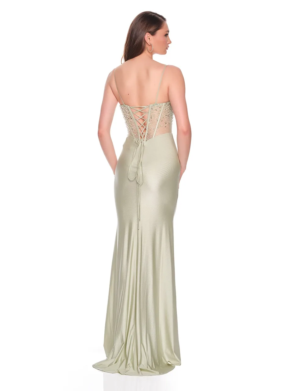 Dave & Johnny 12704 Prom Dress in Sage — back view