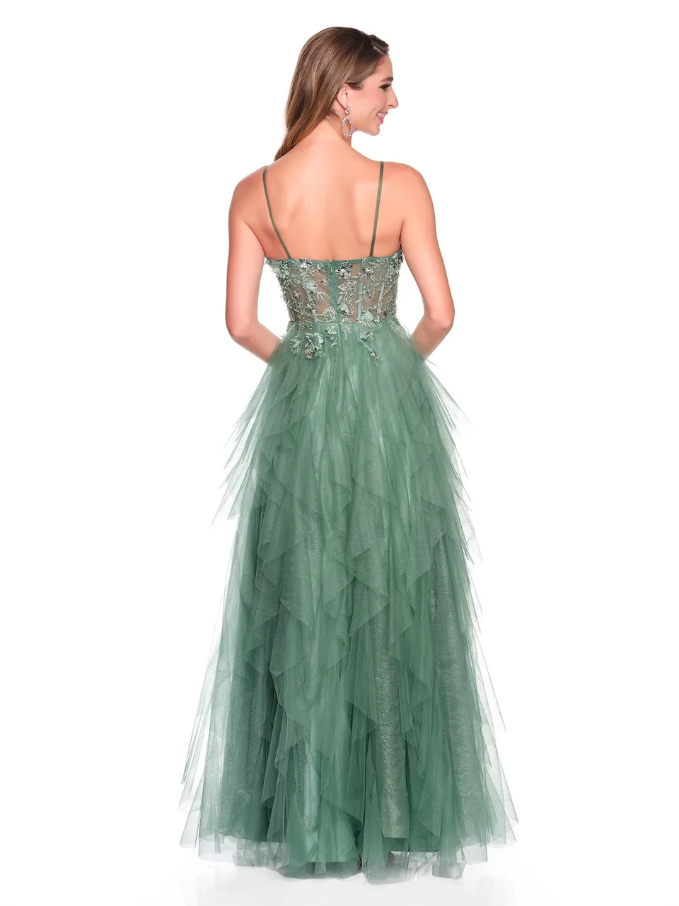 Dave & Johnny 12705 Prom Dress in Sage — back view