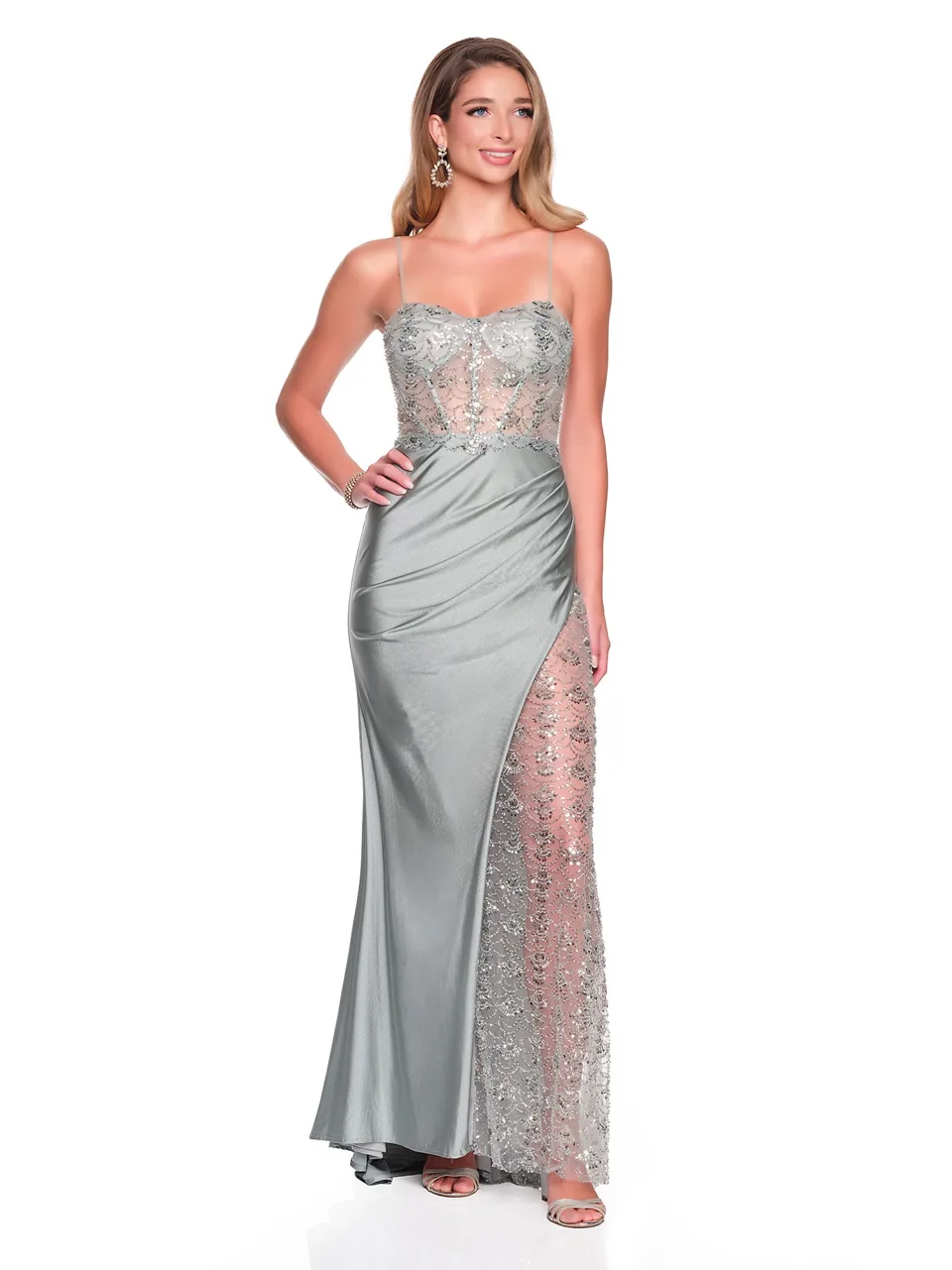 Dave & Johnny 12715 Prom Dress in Sage — front view
