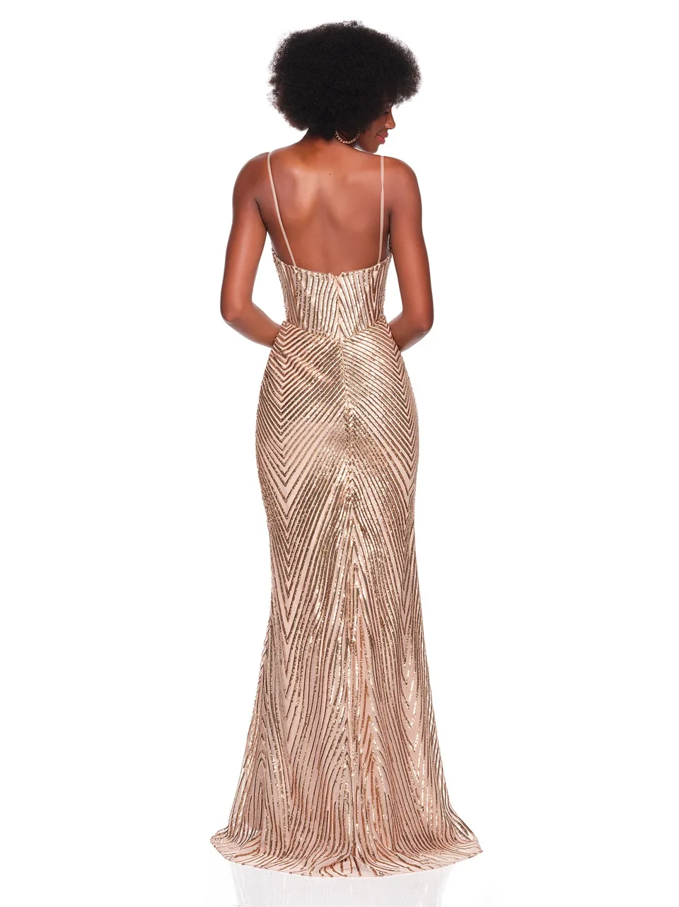 Dave & Johnny 12736 Prom Dress in Champagne — back view