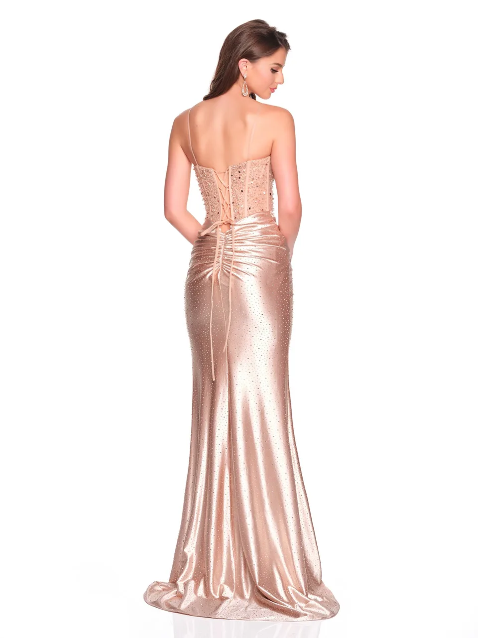 Dave & Johnny 12751 Prom Dress in Champagne — back view